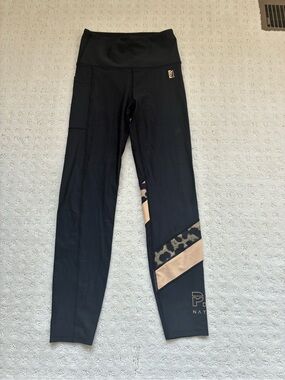 P.E Nation Women's Black Leggings with Tan Cheetah Accent